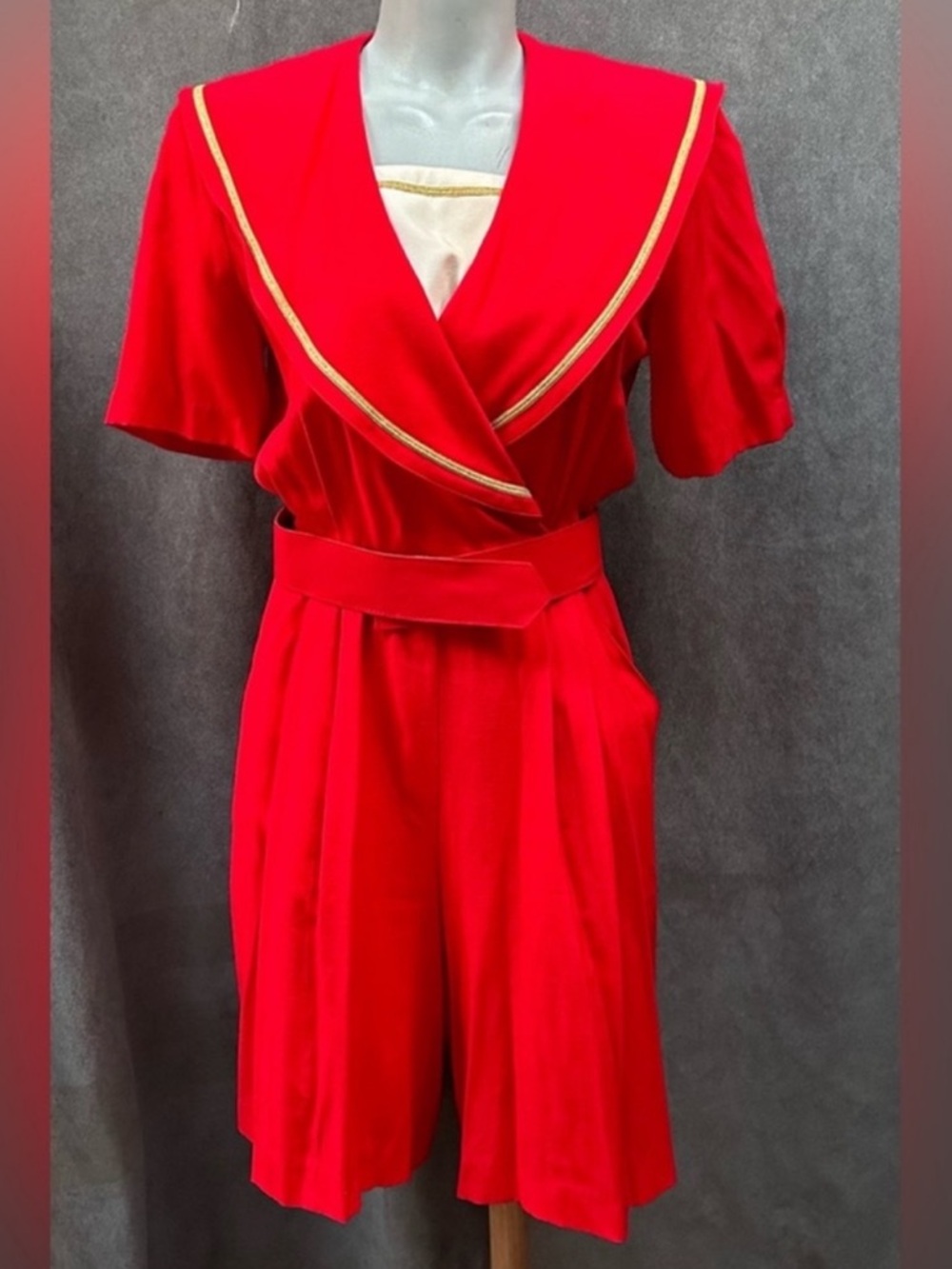 Vintage sailor romper shorts jumpsuit red women’s 80s one piece